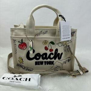 COACH Cargo Tote Bag with Sketch Print Canvas Crossbody In Chalk CAM73 NWT